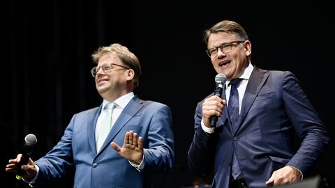 Ministerpräsident Boris Rhein und Oberbürgermeister Dr. Heiko Wingenfeld bei der Spotlight Musicals Gala.